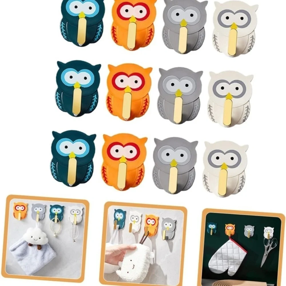 Alipis 12pcs Owl Sticky Hook Owl Key Holder Utility Cup Hook Animal (051)